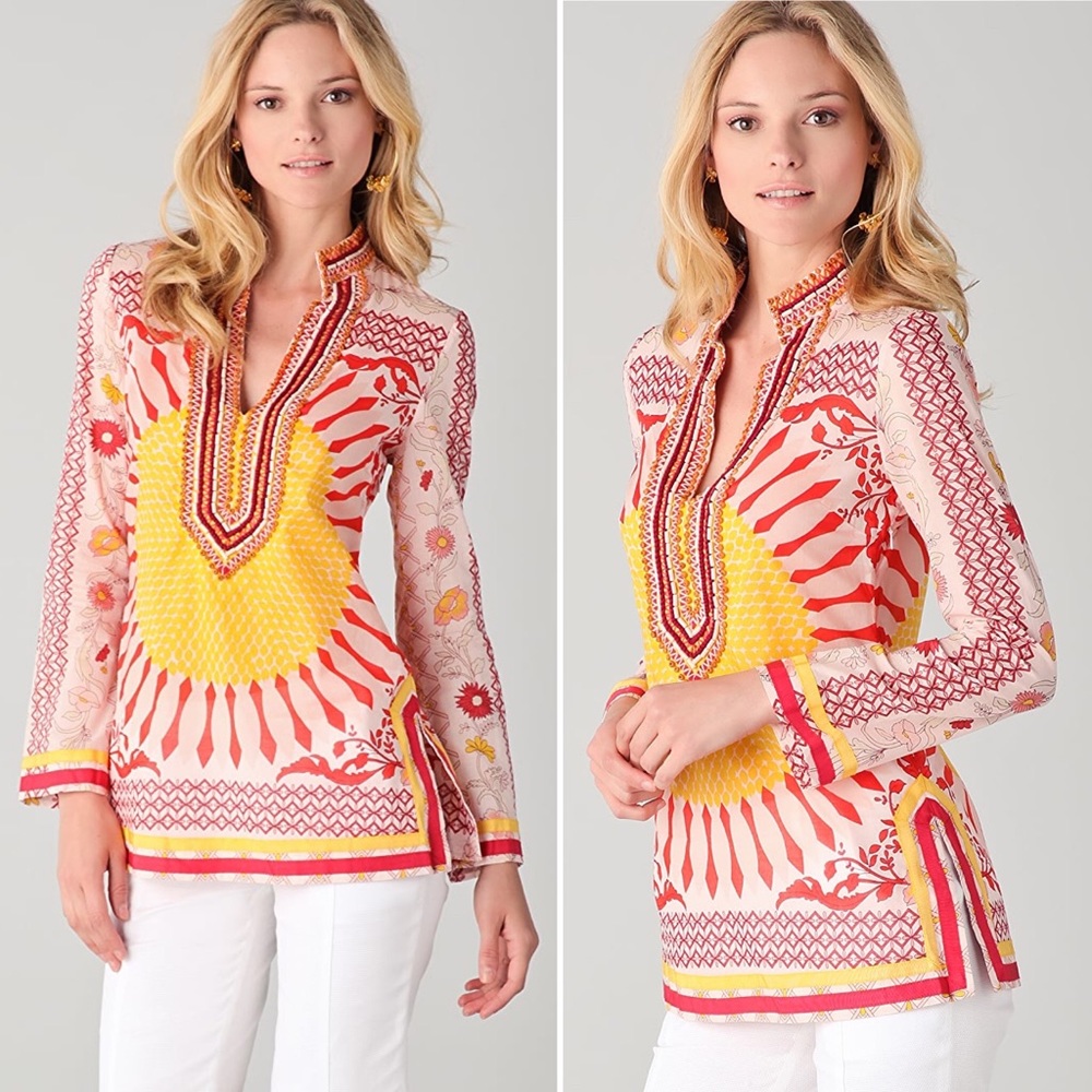 Tory Burch Pink, Yellow & Red Printed Tunic Top